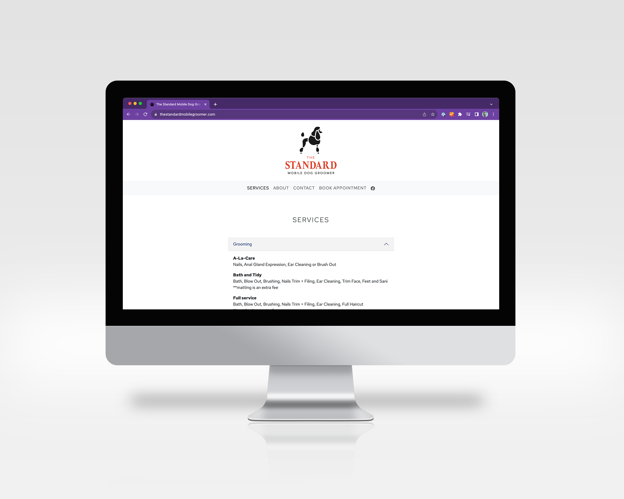 The Standard Mobile Dog Groomer website screenshot